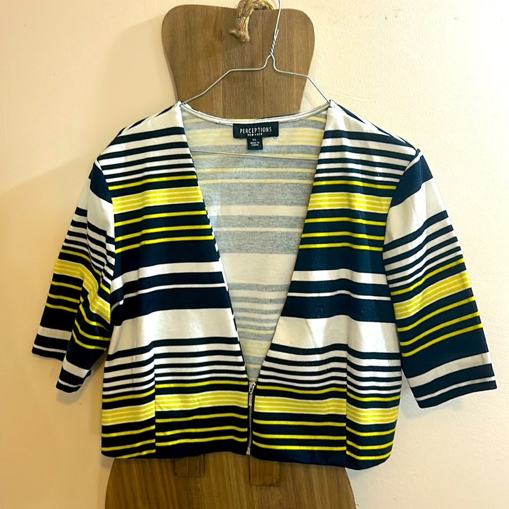 Perceptions New York XL Shrug Cover Up Blue Navy Yellow and White